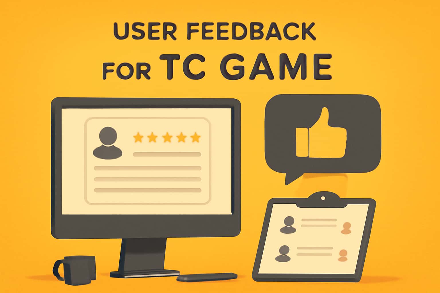 An informative scene depicting user feedback processes for TC Game.